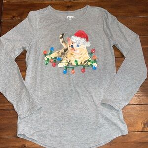 Precious Kitten Christmas Tee, Grey Long Sleeve Super Comfy size Small